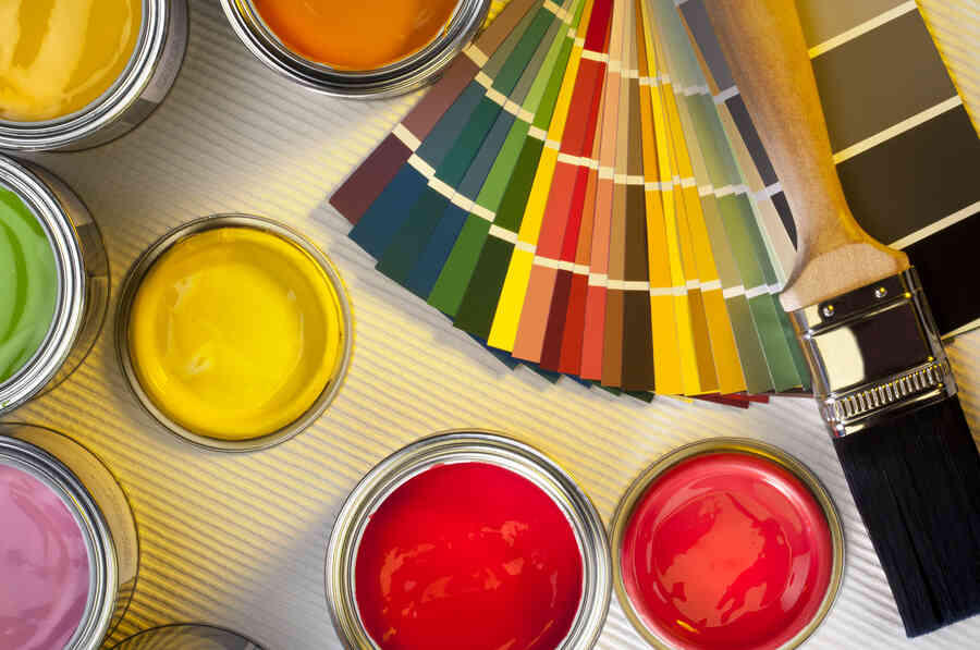 Different types and colours of paint